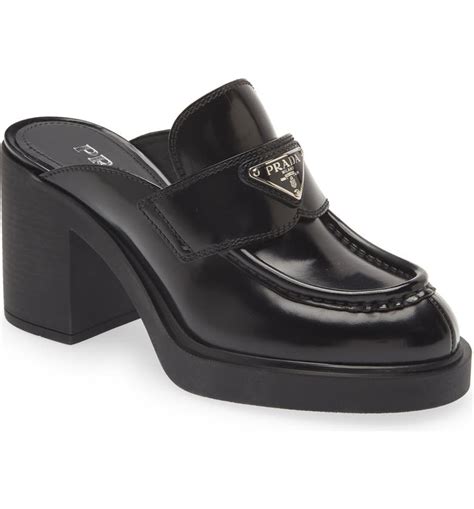 prada block heel loafer mule|Women's Prada Mules .